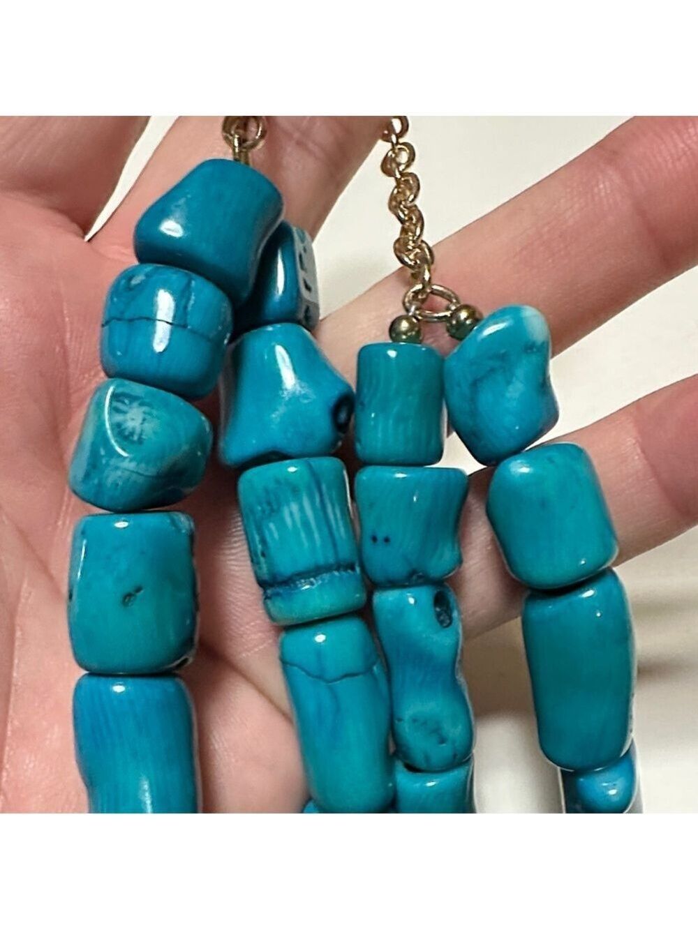 Blue Dyed Coral Studio Barse (Turquoise color) Necklace with Bead - Picture 5 of 13